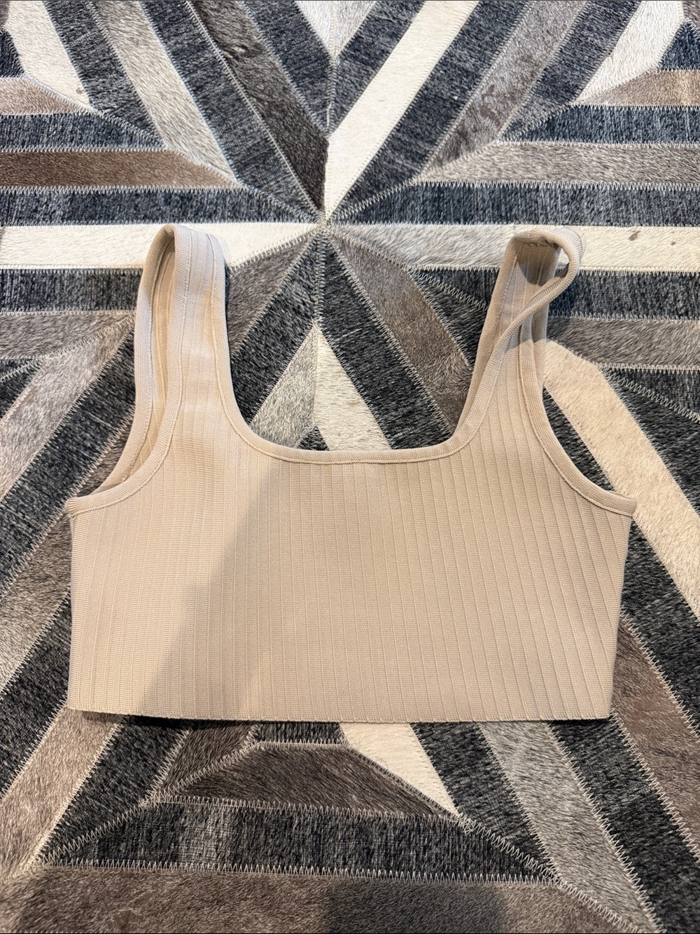 Ribbed Scoop-Neck Tank Crop Top in Beige